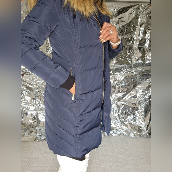 Cole Haan Navy Puffer Jacket with Fur Trim - Picture 8 of 16